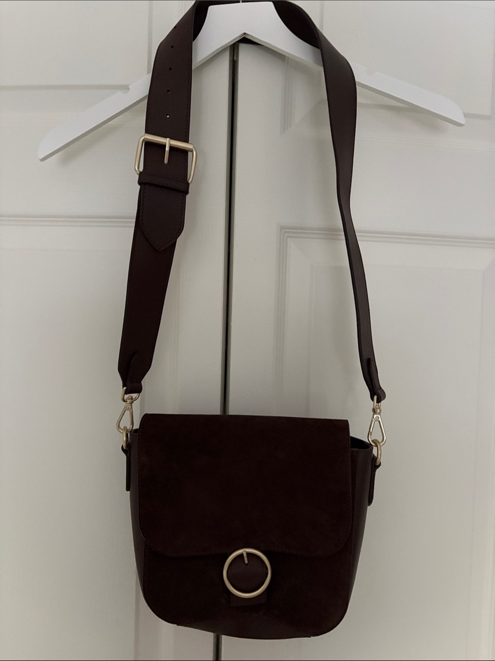 J. Jill Dark Brown Suede Crossbody Bag with Gold Ring